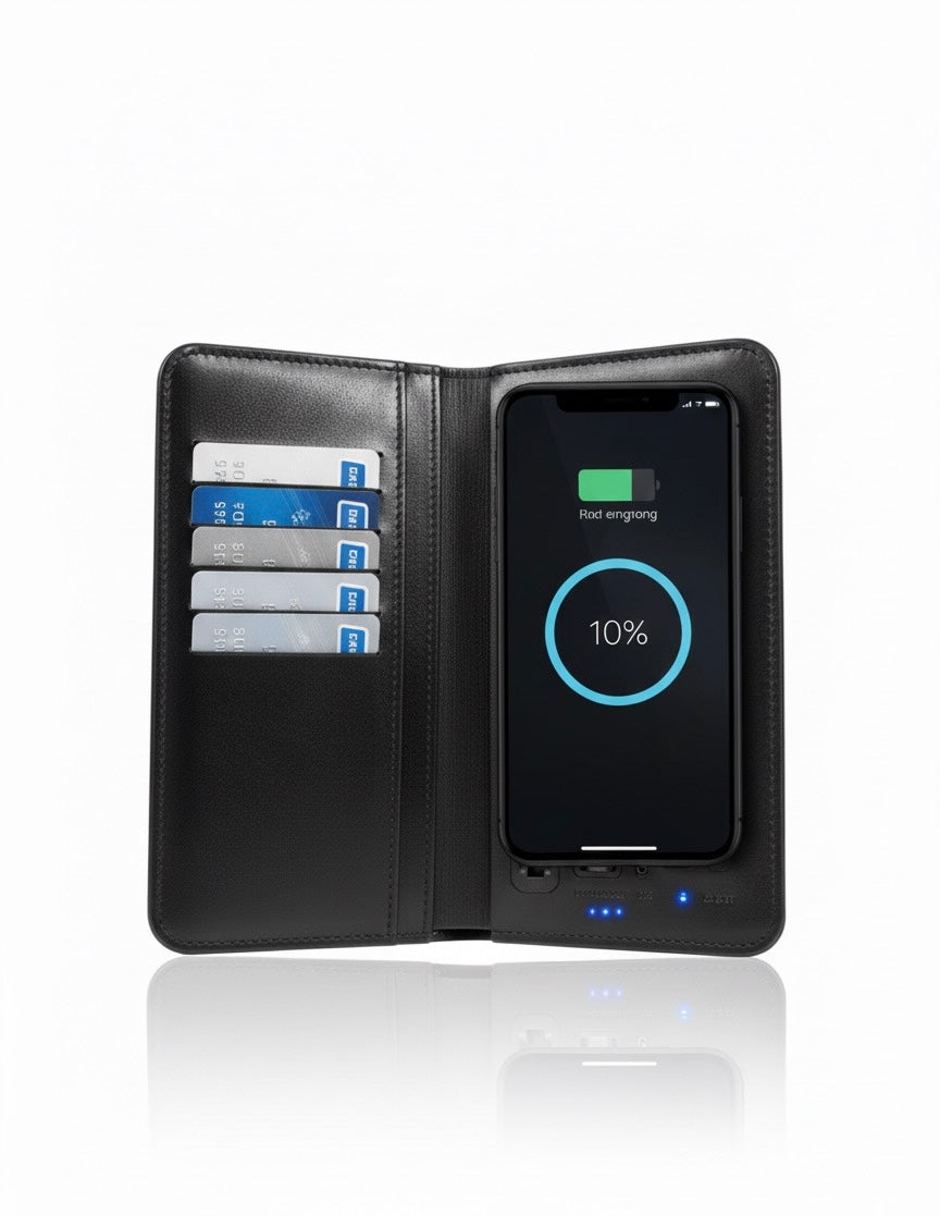 Wireless Charging Wallet 6800mah PU Leather Charge Smart Wallet Power Bank
