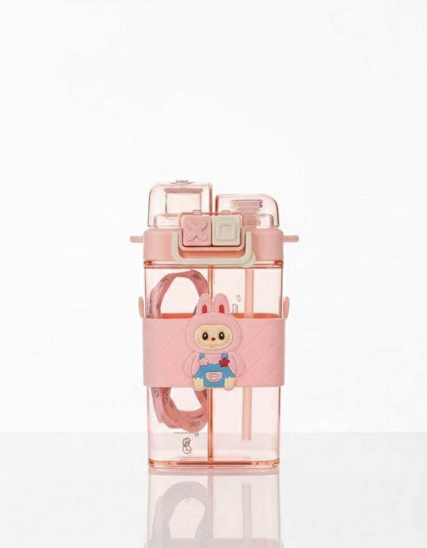 Duo-Hydrate Bunny Water Bottle: Premium Dual-Chamber Leak-Proof Kids' Flask