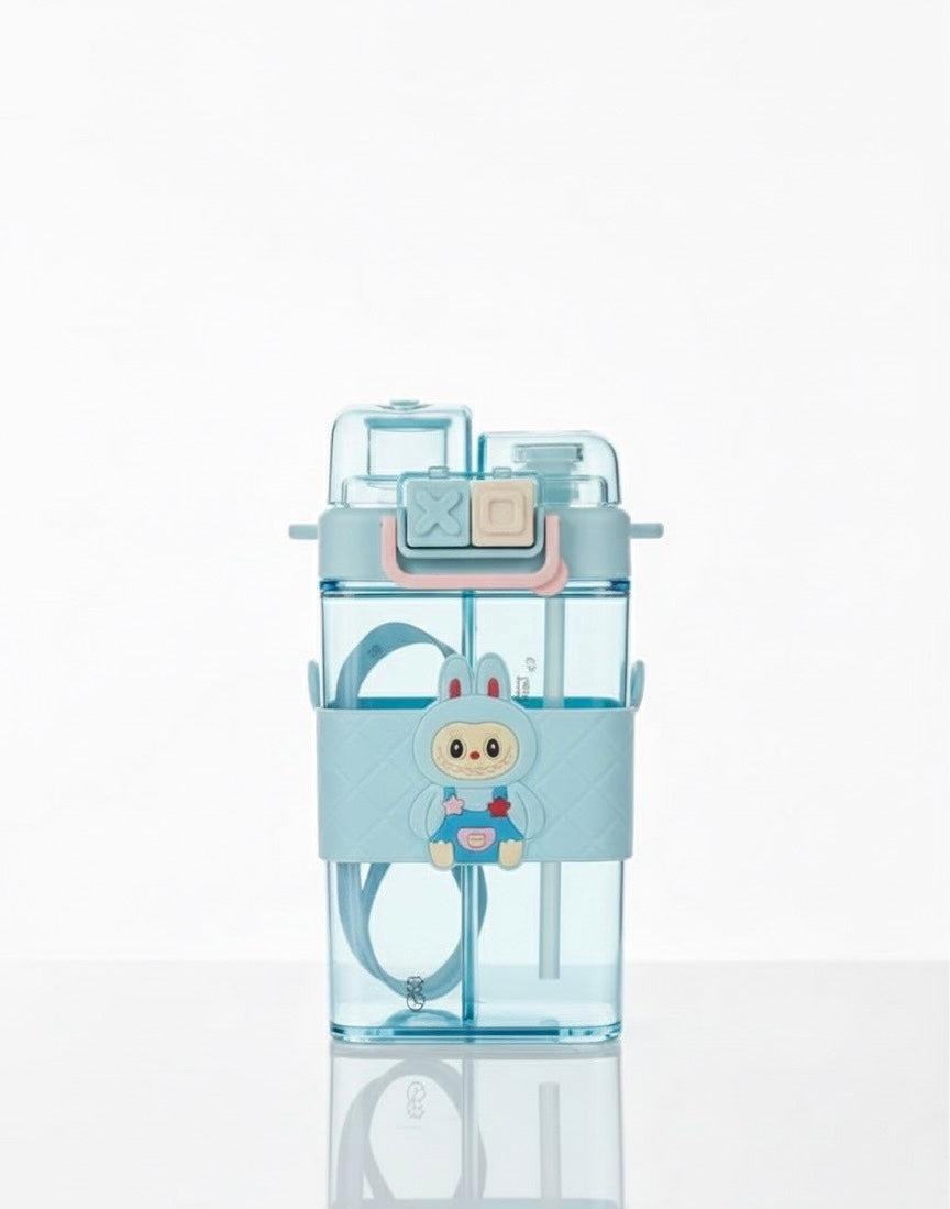 Duo-Hydrate Bunny Water Bottle: Premium Dual-Chamber Leak-Proof Kids' Flask