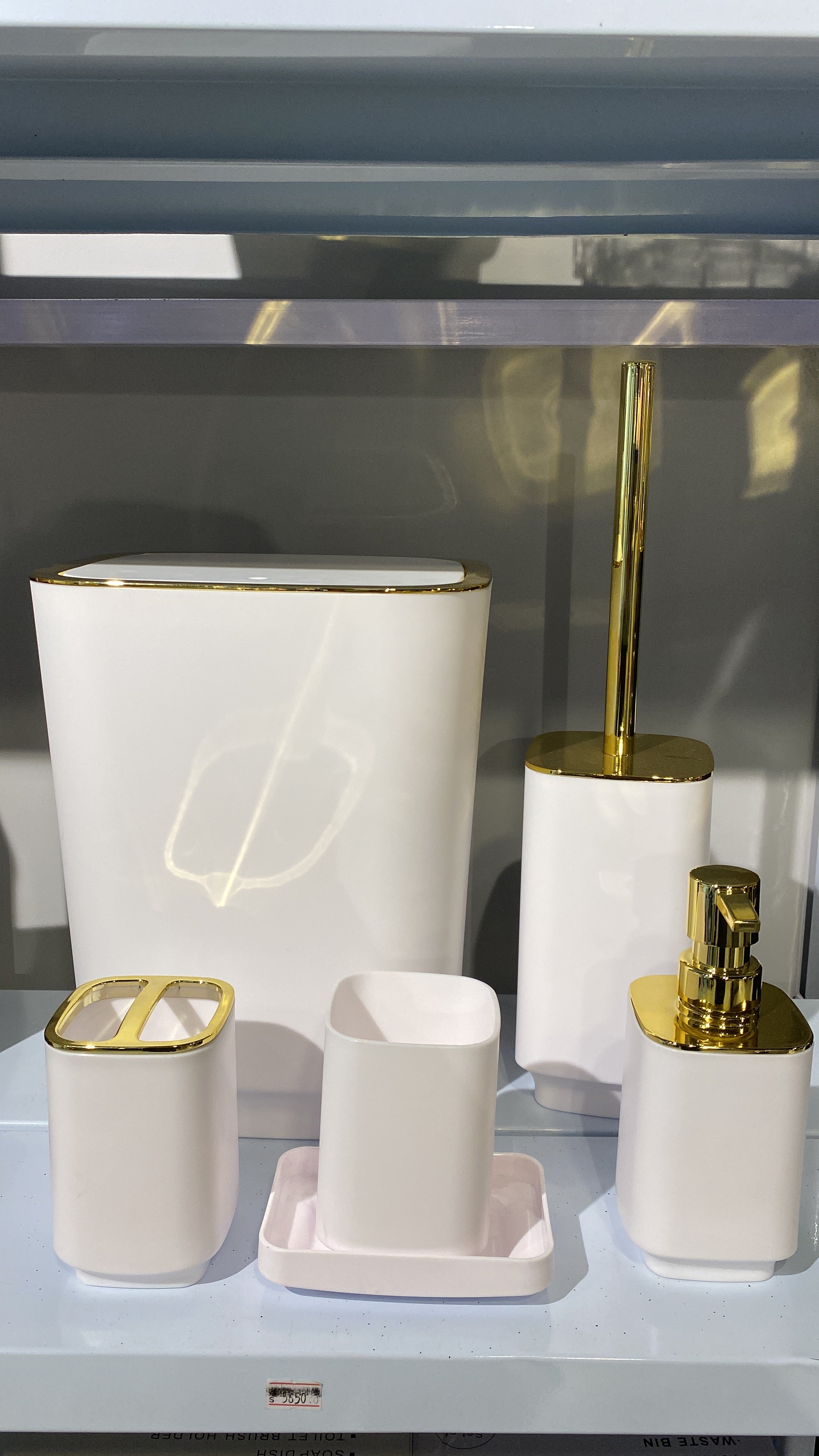 Luxury Bathroom Set – 3 Elegant Designs | Soap Dispenser, Brush Holder, Dustbin