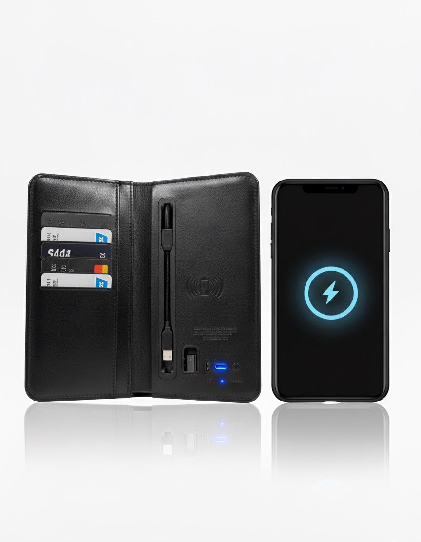 Wireless Charging Wallet 6800mah PU Leather Charge Smart Wallet Power Bank