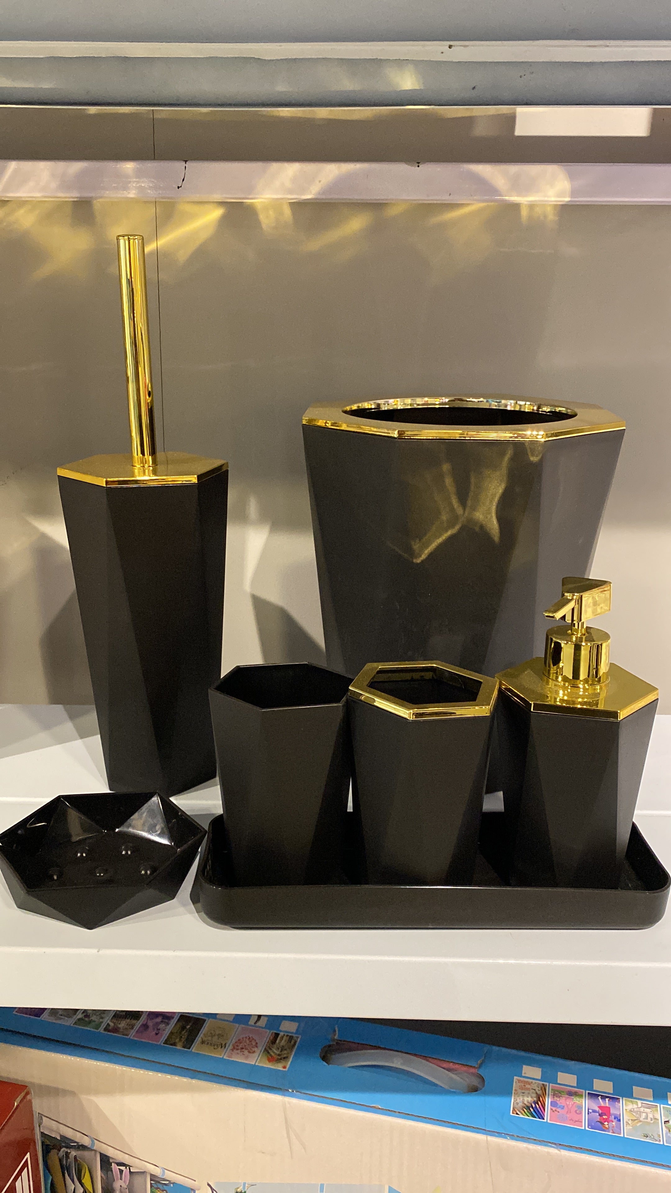 Luxury Bathroom Set – 3 Elegant Designs | Soap Dispenser, Brush Holder, Dustbin