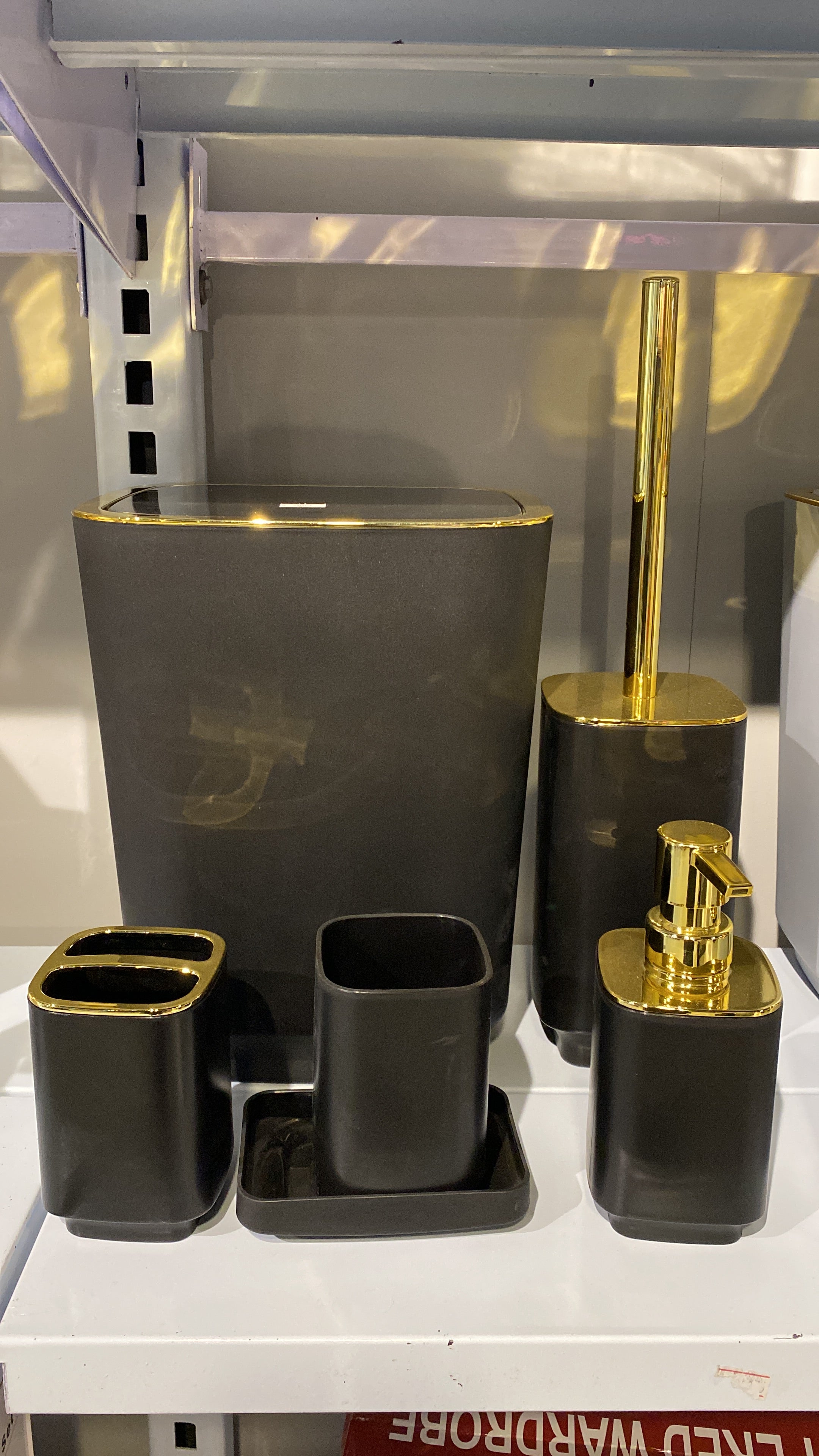 Luxury Bathroom Set – 3 Elegant Designs | Soap Dispenser, Brush Holder, Dustbin