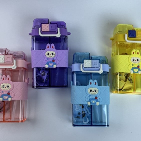 Kids Cartoon Double Compartment Plastic Cup