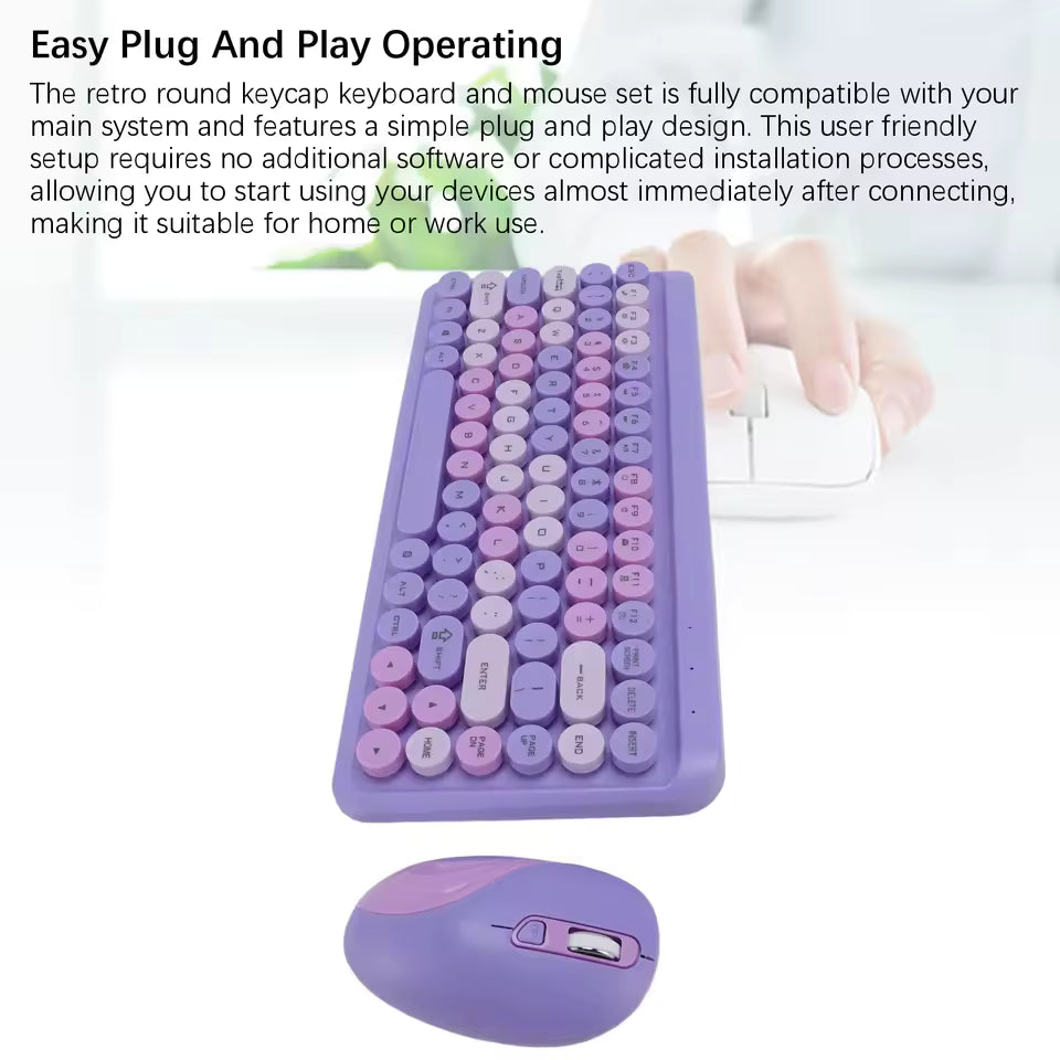 2.4G Wireless Keyboard Mouse Set Retro Round Keycap Keyboard and Mouse Set for Home Office