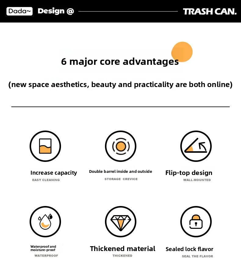 Cute Cartoon Flip Trash Bin with Lid – Home & Kitchen Use