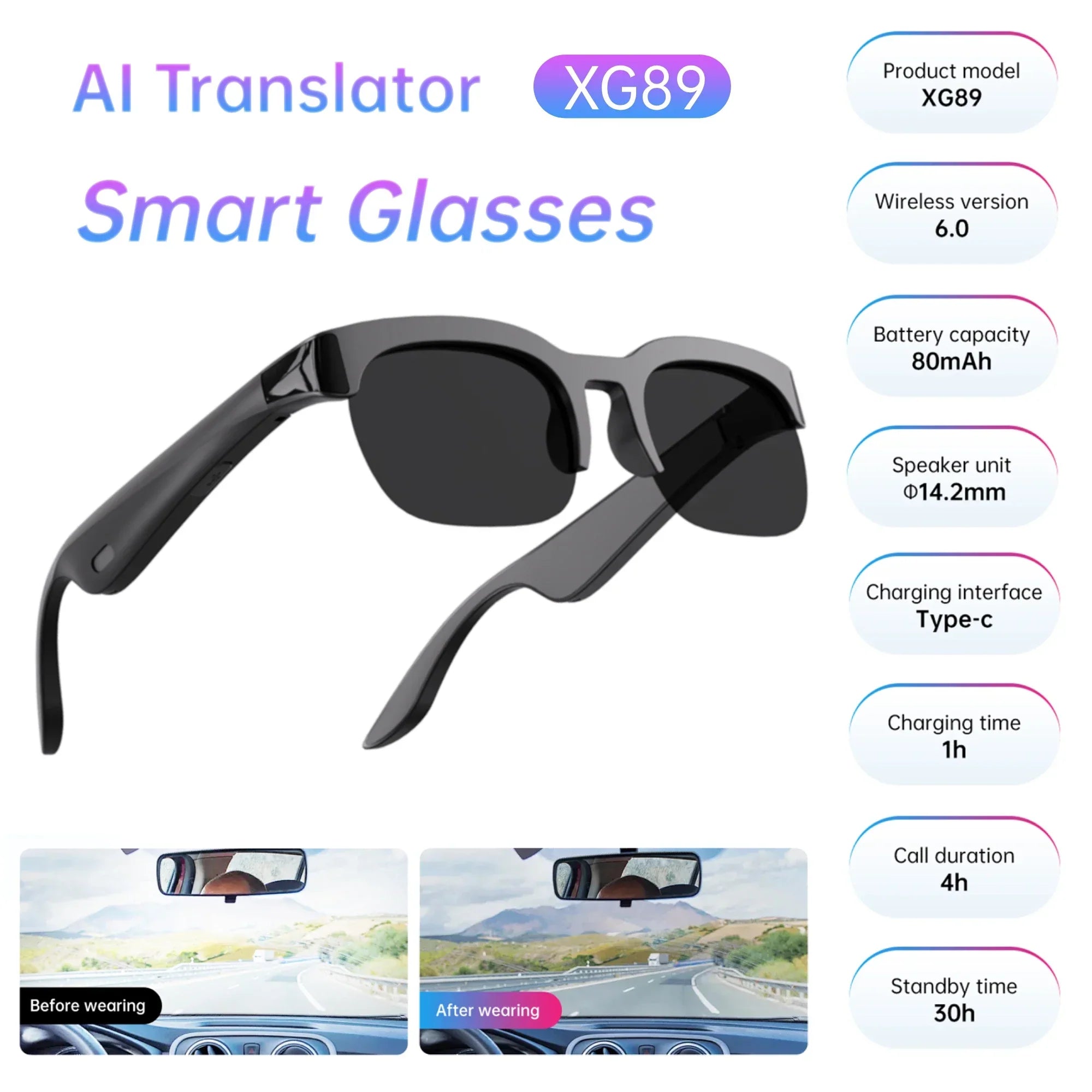 XG89 Wireless Smart Sunglasses: HD Sound, Hands-Free Calling, and UV Protection