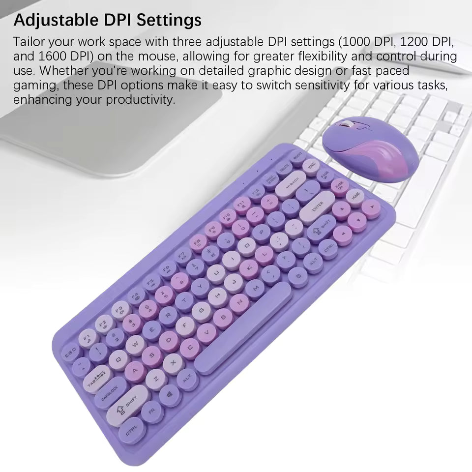 2.4G Wireless Keyboard Mouse Set Retro Round Keycap Keyboard and Mouse Set for Home Office