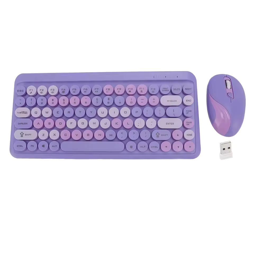 2.4G Wireless Keyboard Mouse Set Retro Round Keycap Keyboard and Mouse Set for Home Office