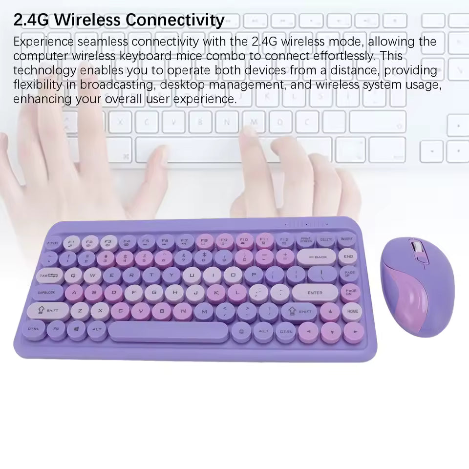 2.4G Wireless Keyboard Mouse Set Retro Round Keycap Keyboard and Mouse Set for Home Office