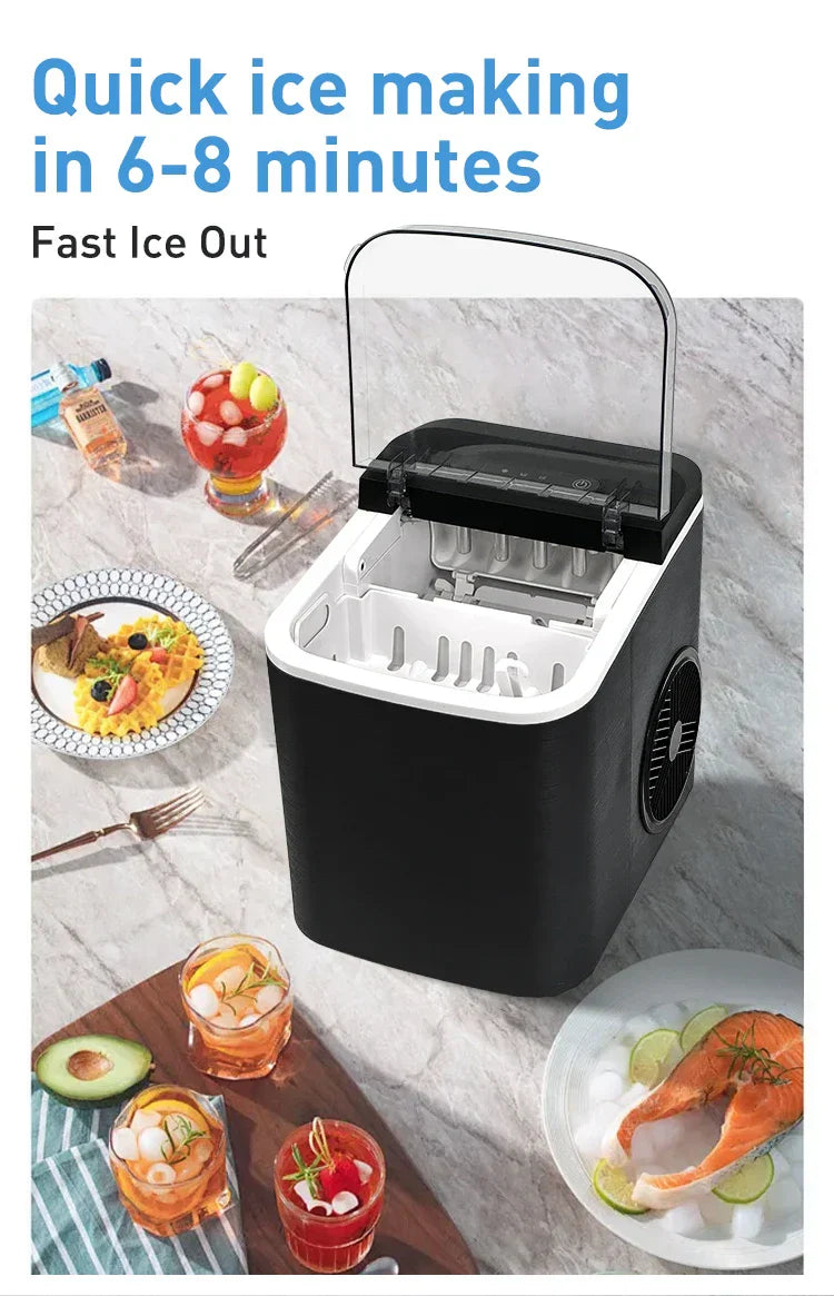 Fast Bullet Ice Maker – 12 kg/24h, Auto Shut-Off & Transparent Lid
