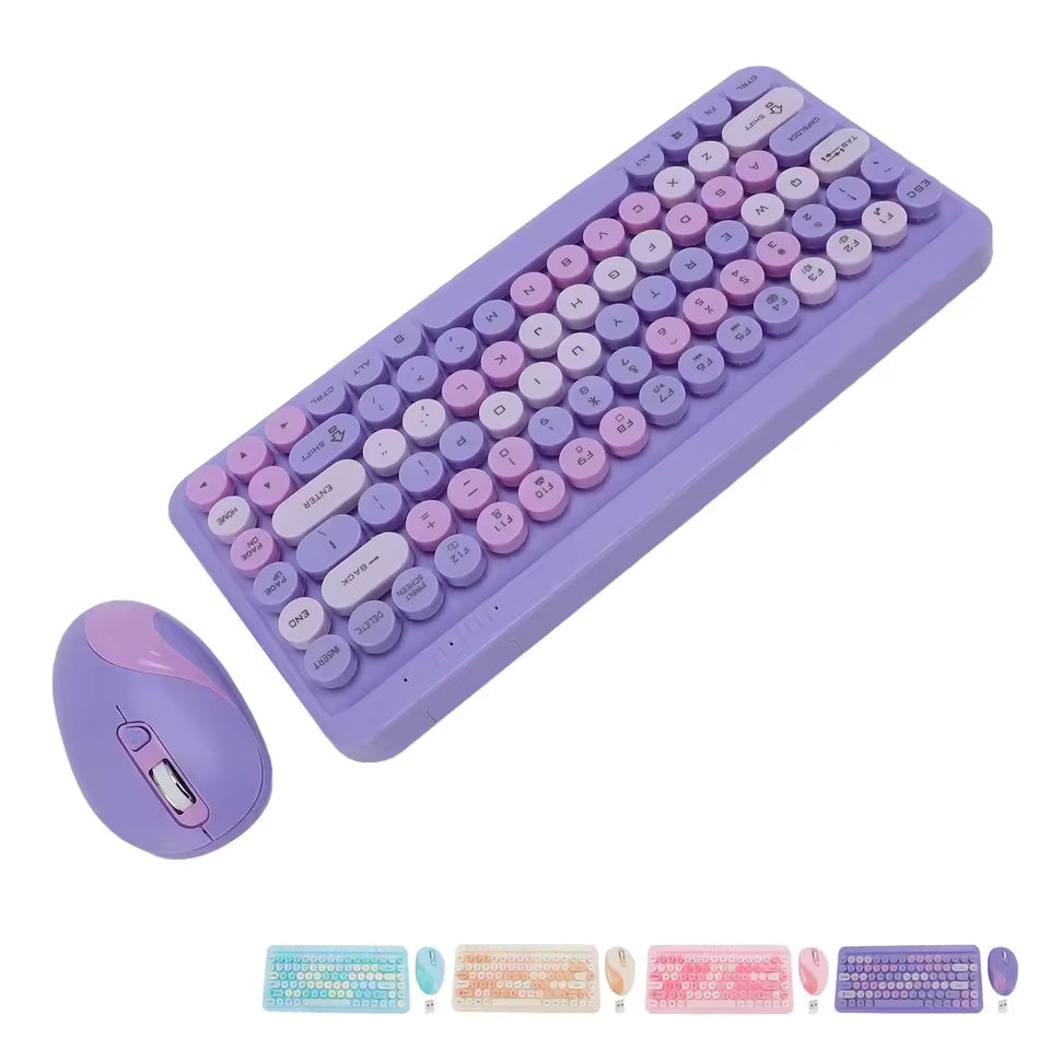 2.4G Wireless Keyboard Mouse Set Retro Round Keycap Keyboard and Mouse Set for Home Office