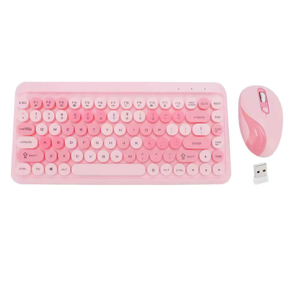 2.4G Wireless Keyboard Mouse Set Retro Round Keycap Keyboard and Mouse Set for Home Office