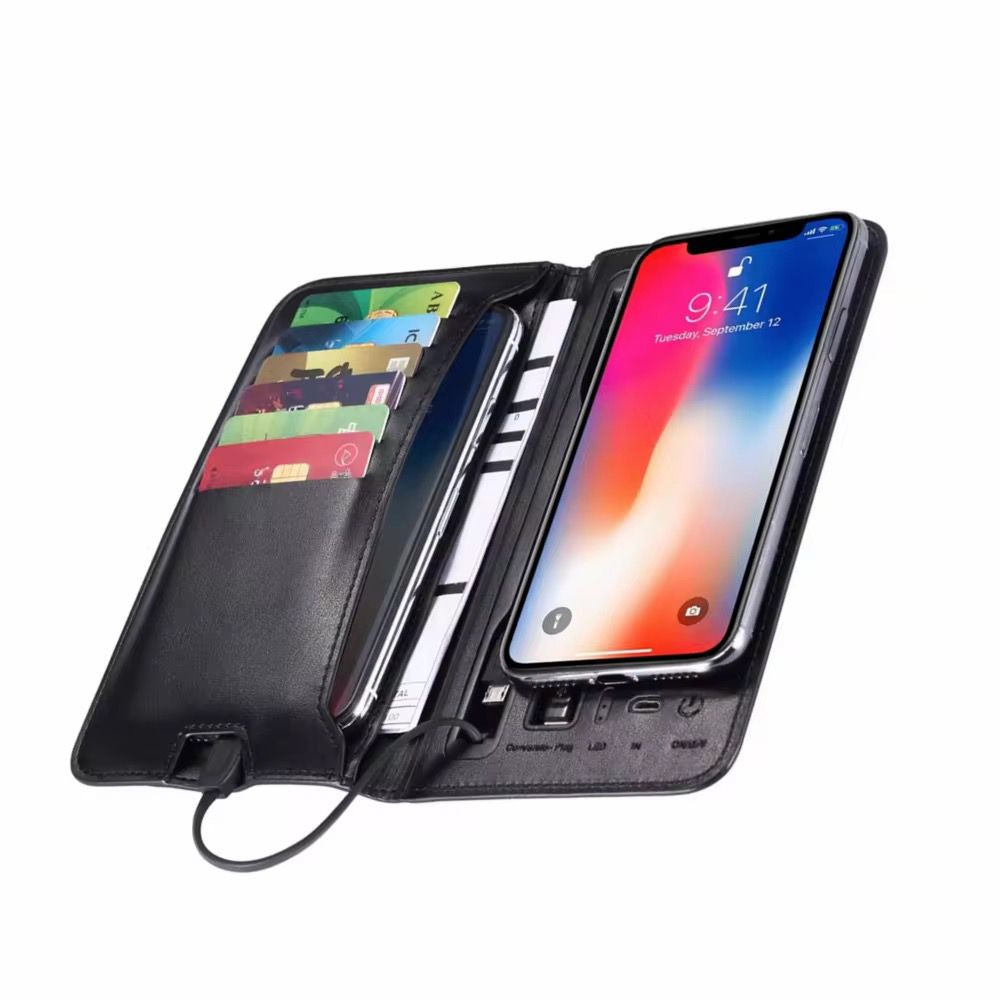 Wireless Charging Wallet 6800mah PU Leather Charge Smart Wallet Power Bank