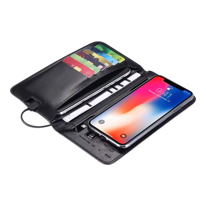 Wireless Charging Wallet 6800mah PU Leather Charge Smart Wallet Power Bank