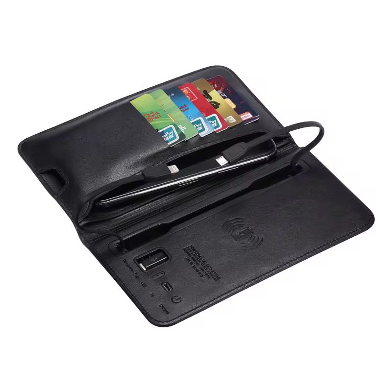Wireless Charging Wallet 6800mah PU Leather Charge Smart Wallet Power Bank