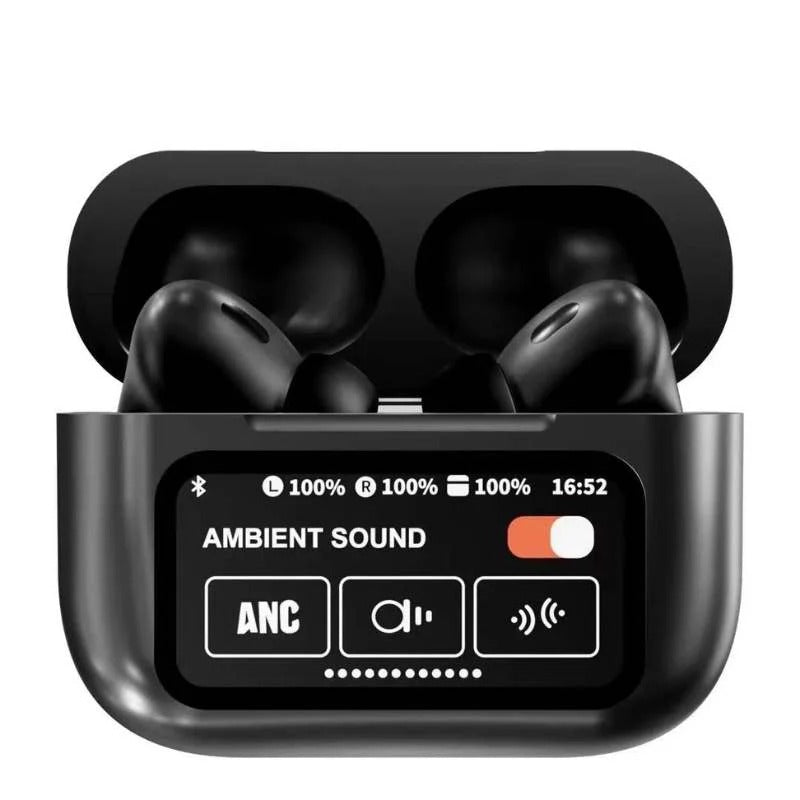 A9 Pro ANC AirPods with Screen | Black & White | Bluetooth 5.4 Earbuds