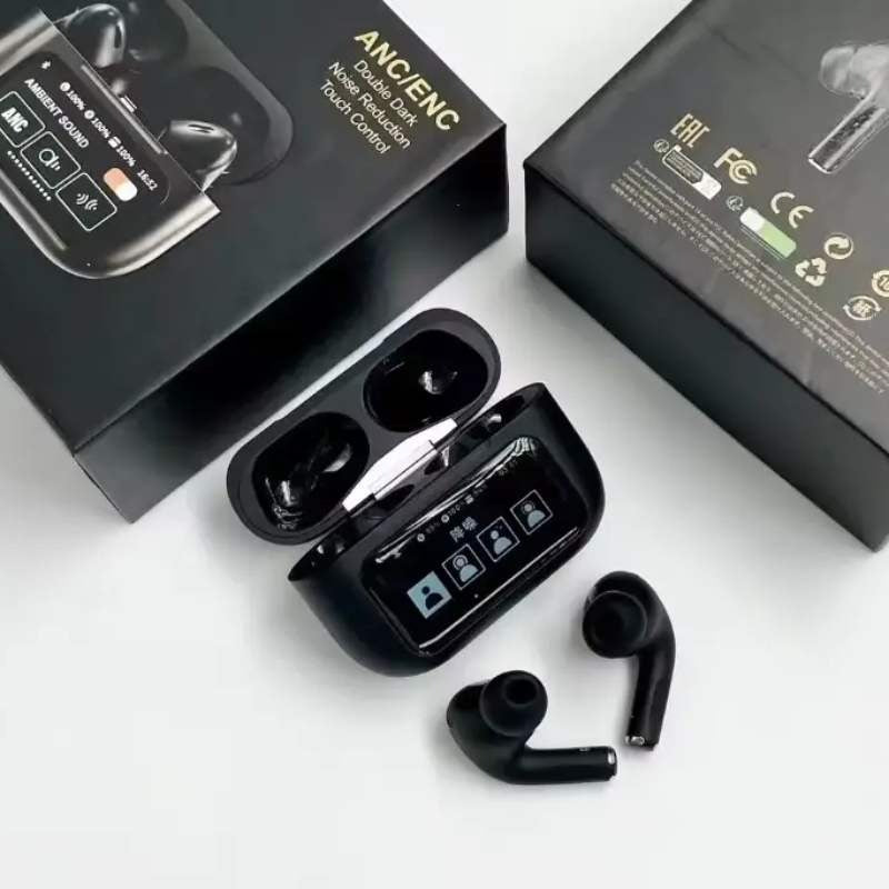 A9 Pro ANC AirPods with Screen | Black & White | Bluetooth 5.4 Earbuds