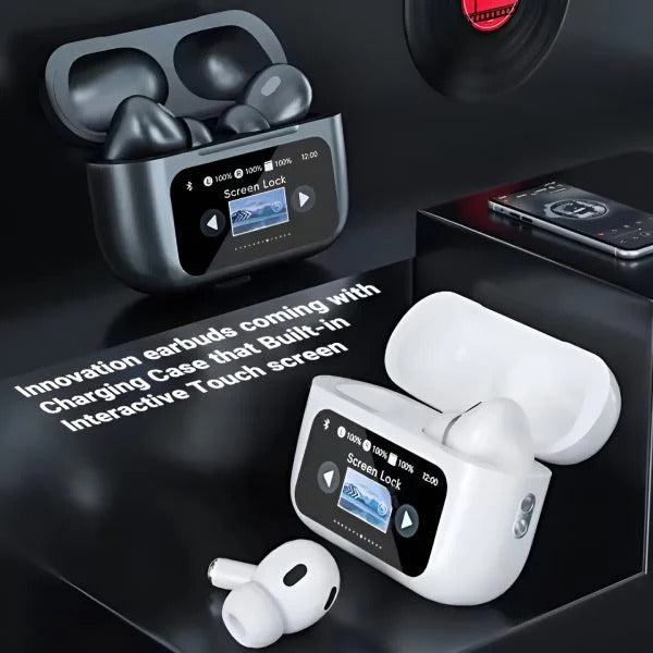 A9 Pro ANC AirPods with Screen | Black & White | Bluetooth 5.4 Earbuds