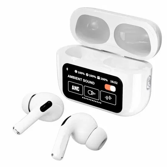 A9 Pro ANC AirPods with Screen | Black & White | Bluetooth 5.4 Earbuds