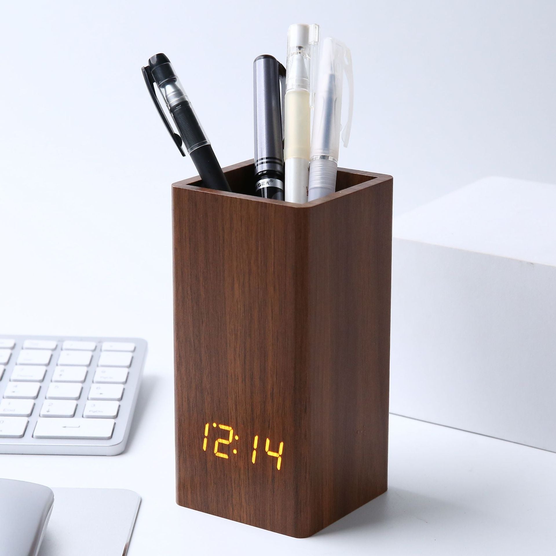 LED Desktop Clock & Pen Holder with Sound Control & Calendar